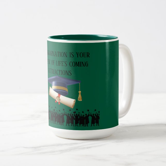 Tasse 2 Couleurs Einstein's graduation motto hunter green (Devant droit)