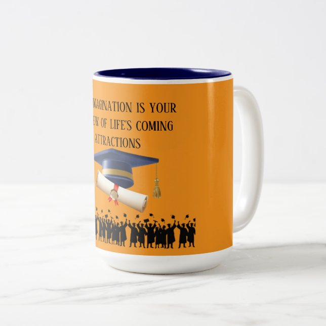 Tasse 2 Couleurs Einstein's graduation motto orange (Devant droit)