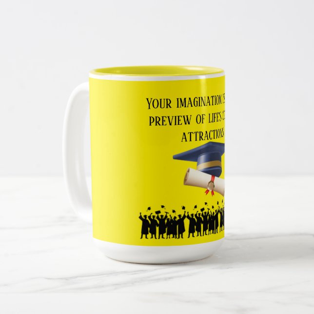 Tasse 2 Couleurs Einstein's graduation motto yellow (Devant gauche)