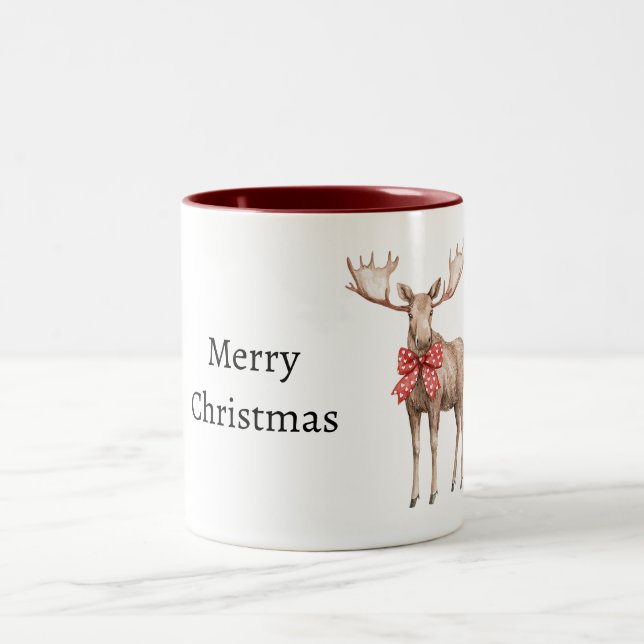 Tasse 2 Couleurs Élan coeurs rouges Noël (Centre)
