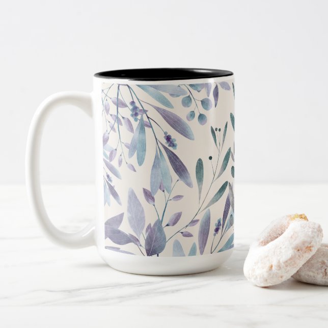 Tasse 2 Couleurs Élégance Feuille aquarelle (Avec donut)