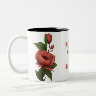 Tasse 2 Couleurs Élégance florale de rose rouge artisanale peinte à