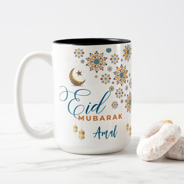 Tasse 2 Couleurs Élégant Aïd Moubarak Calligraphie Lune Étoiles Per (Avec donut)