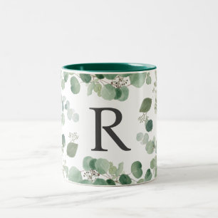Tasse 2 Couleurs Elégant aquarelle vert Monogramme