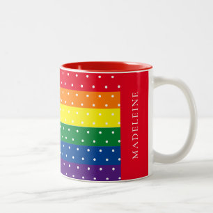 Tasse 2 Couleurs Elégant arc-en-ciel et blanc Polka Nom de point De