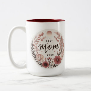 Tasse 2 Couleurs Elegant Boho Best Mom Ever Sticker - Pink Floral W