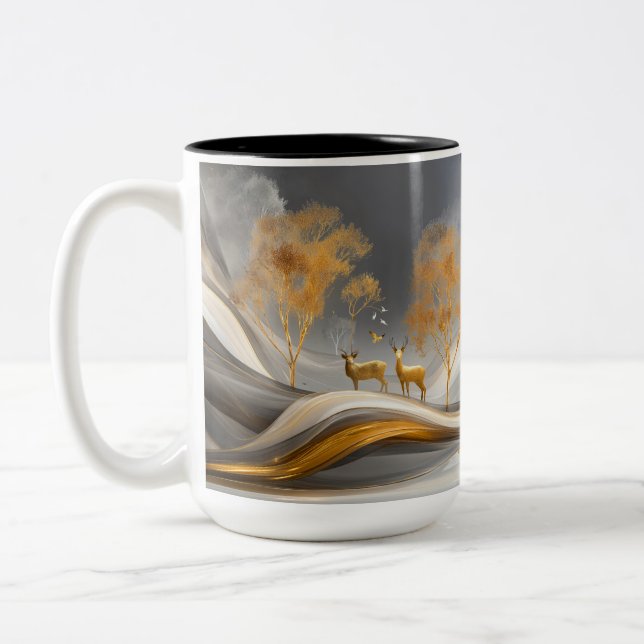 Tasse 2 Couleurs ✨Élégant Cerf Doré Luxe Nature Artwork (Gauche)