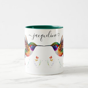 Tasse 2 Couleurs Élégant colibri bleu floral pourpre Customisé