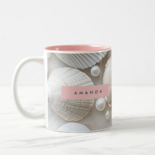 Tasse 2 Couleurs Elégant coquillage et perle blanc personnalisé