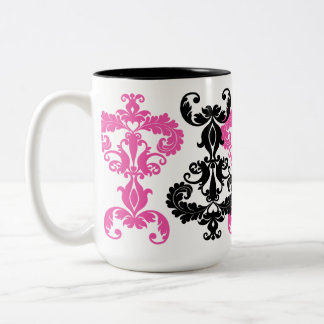 Tasse 2 Couleurs Élégant damas vintage en noir et rose