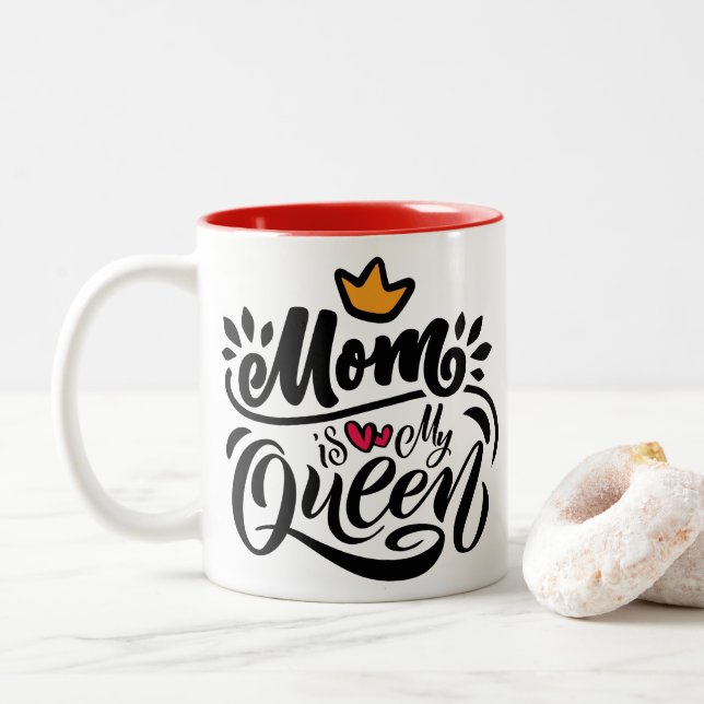 Tasse 2 Couleurs Elegant Design Typografy Maman Is My Queen (Avec donut)