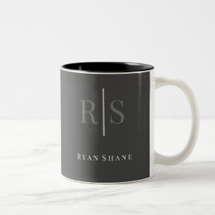 Tasse 2 Couleurs Élégant DIY Monogramme Gris & Nom Blanc, Gris Fonc