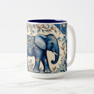 Tasse 2 Couleurs Élégant éléphant orné floral vintage bleu
