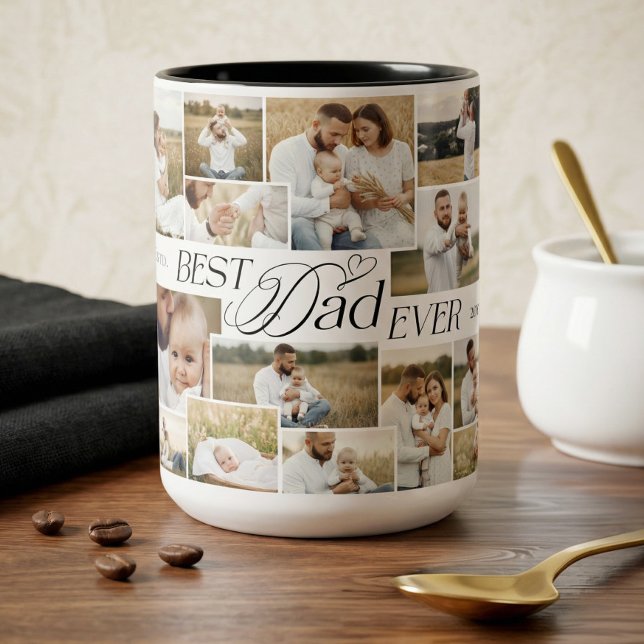Tasse 2 Couleurs Elegant Fathers Day Best Dad Ever Photo Collage (Elegant Fathers Day Best Dad Ever Photo Collage Two-Tone Coffee Mug)