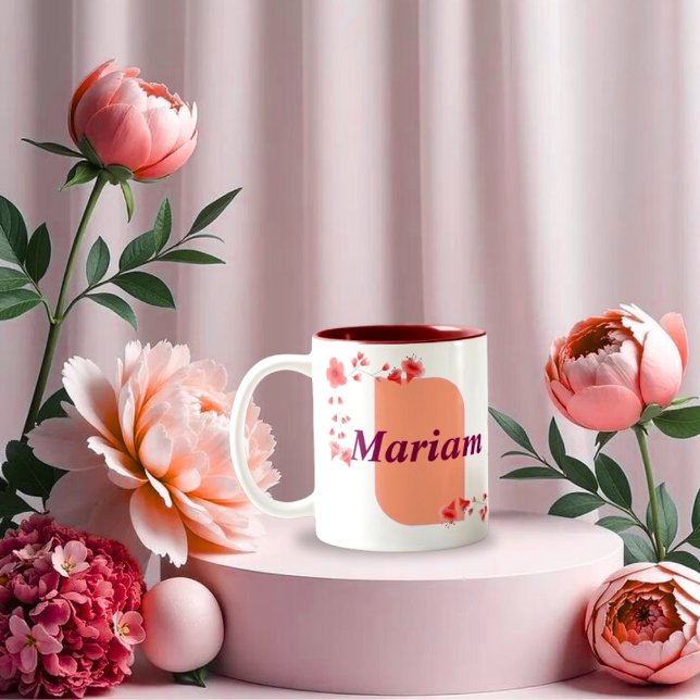 Tasse 2 Couleurs Elegant Floral Monogram Letter A & Mariam Name Cus (Créateur téléchargé)