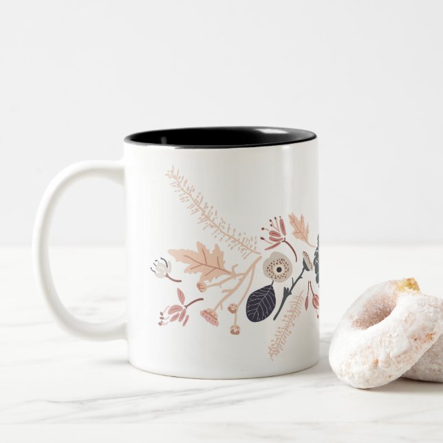 Tasse 2 Couleurs Élégant Gris bleu Pêche Floral Répétition Motif (Avec donut)