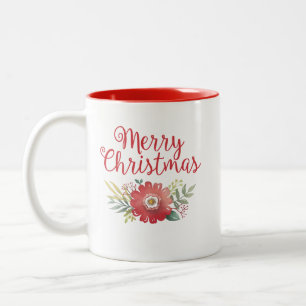 Tasse 2 Couleurs Elégant Joyeux Noël aquarelle Floral
