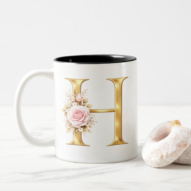 Tasse 2 Couleurs Elegant Letter H Floral Monogram (Avec donut)