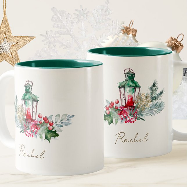 Tasse 2 Couleurs Élégant Moderne Fléau de neige doré Aquarelle Noël (Créateur téléchargé)