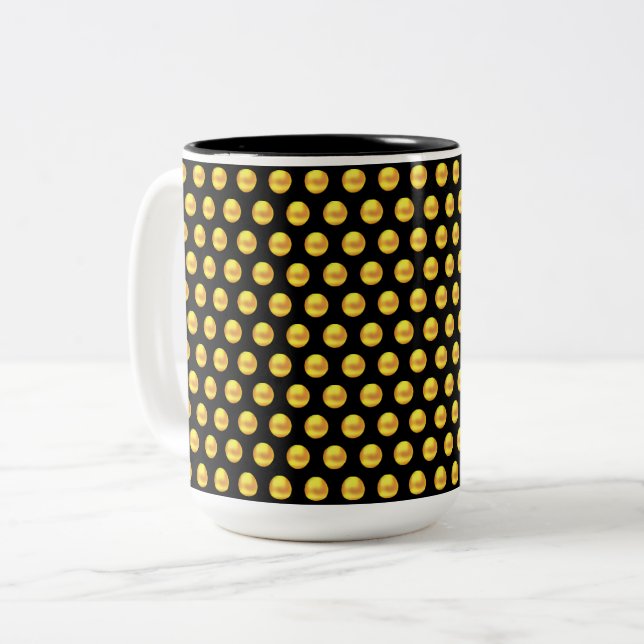 Tasse 2 Couleurs Élégant Moderne Points Dorés sur Fond Noir (Devant gauche)