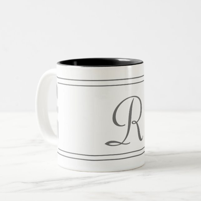 Tasse 2 Couleurs Élégant Monogramme Blanc initial trié (Devant gauche)