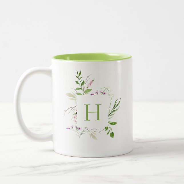 Tasse 2 Couleurs Élégant Monogramme Botanique Fleur sauvage (Gauche)
