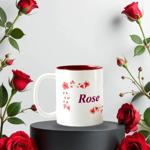 Tasse 2 Couleurs Élégant Monogramme Floral de Rose Rouge Lettre R &