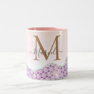 Tasse 2 Couleurs Élégant Monogramme Rose Parties scintillant rose c
