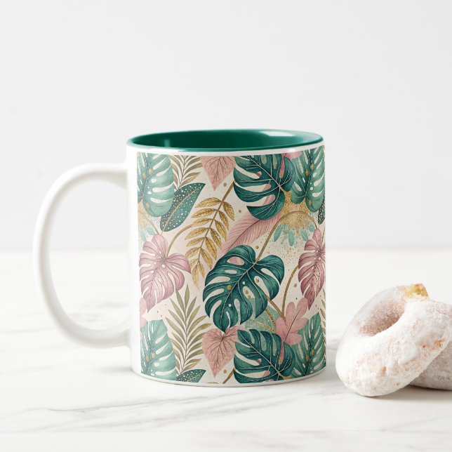 Tasse 2 Couleurs Elegant Monsteras Gold (Avec donut)