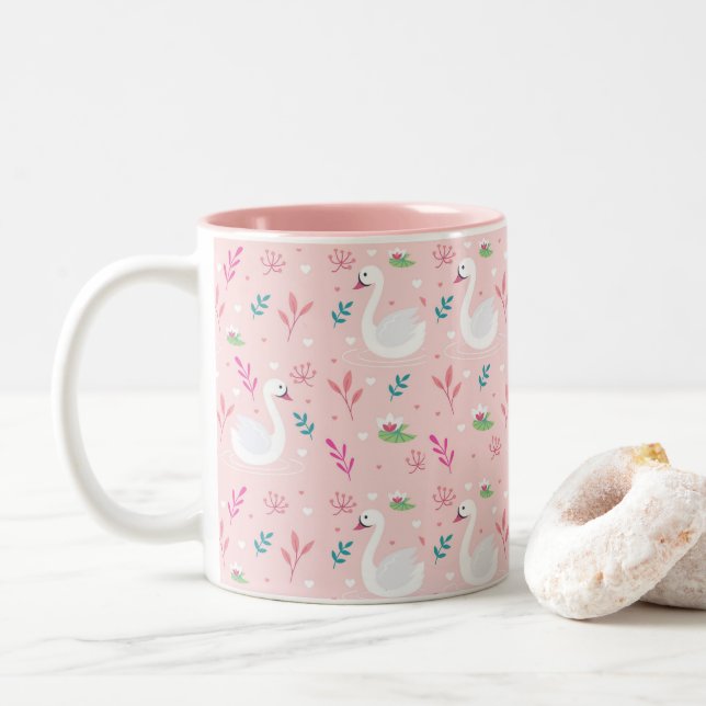 Tasse 2 Couleurs Élégant Motif de cygne (Avec donut)
