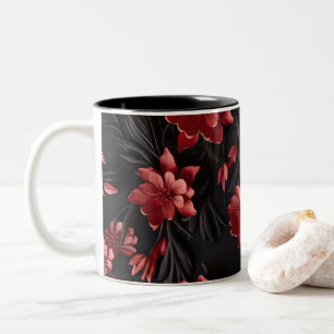 Tasse 2 Couleurs Élégant motif floral en 3D, coupe de café à motif