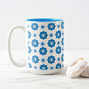 Tasse 2 Couleurs Élégant Motif Floral Géométrique Bleu Et Blanc