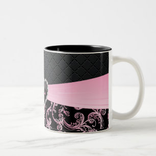 Tasse 2 Couleurs Élégant motif floral noir et rose