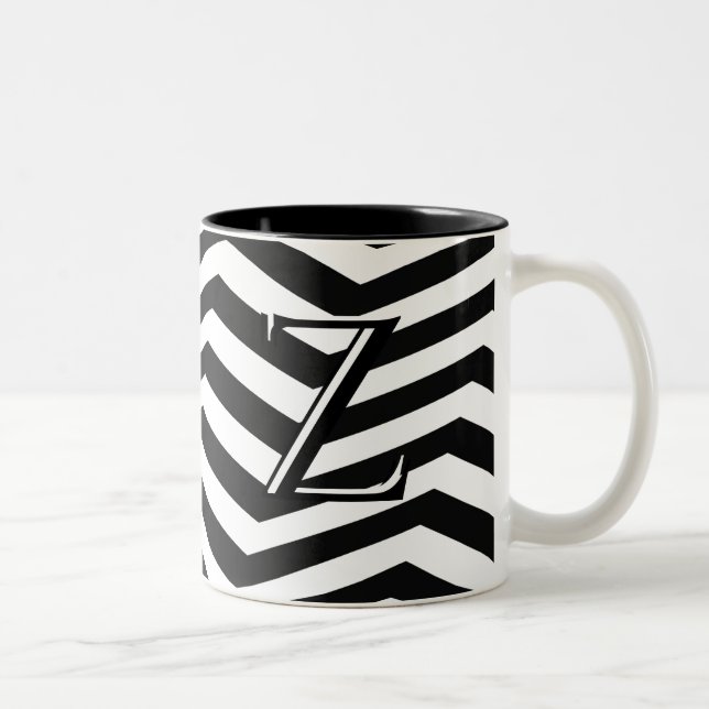 Tasse 2 Couleurs Élégant noir blanc Chevron Stripe Monogramme perso (Droit)