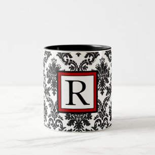 Tasse 2 Couleurs Élégant noir blanc rouge Damas Monogramme