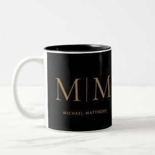 Tasse 2 Couleurs Élégant Noir et Or Masculine Monogramme Nom Tw