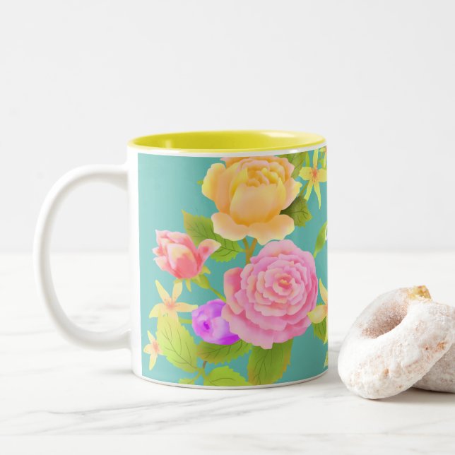 Tasse 2 Couleurs Elégant Rose Aqua (Avec donut)