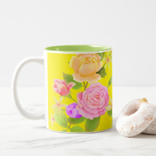 Tasse 2 Couleurs Élégant Rose Jaune (Avec donut)