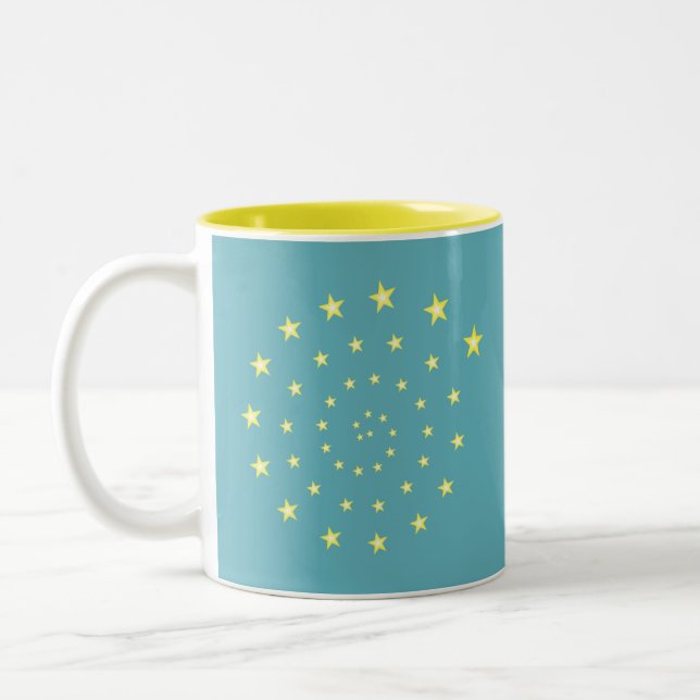 Tasse 2 Couleurs Elégant Spiral Stars sur Turquoise & Monogramme (Gauche)