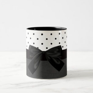 Tasse 2 Couleurs Élégant Style Noir, Blanc à pois-Noir Nœud