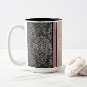 Tasse 2 Couleurs Élégant Vintage floral rose et gris Damas