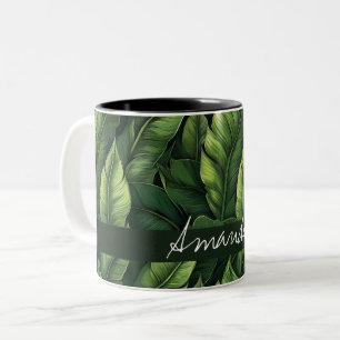 Tasse 2 Couleurs Elégante aquarelle verte Banane feuille avec nom
