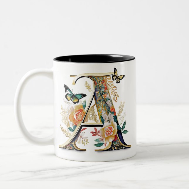 Tasse 2 Couleurs Élégante lettre florale bohème A (Gauche)