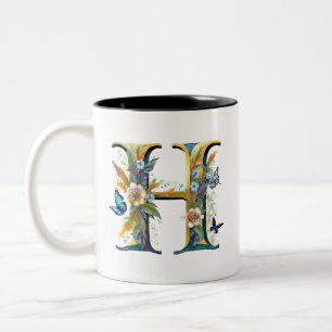 Tasse 2 Couleurs Élégante lettre florale bohème H