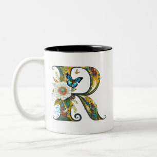 Tasse 2 Couleurs Élégante lettre florale bohème R