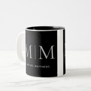 Tasse 2 Couleurs Elégante Masculine noire Nom du monogramme personn