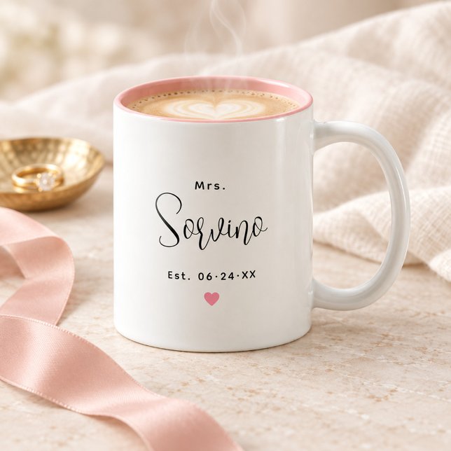 Tasse 2 Couleurs Élégante Mme Monogramme Mariage Rose Script (Créateur téléchargé)