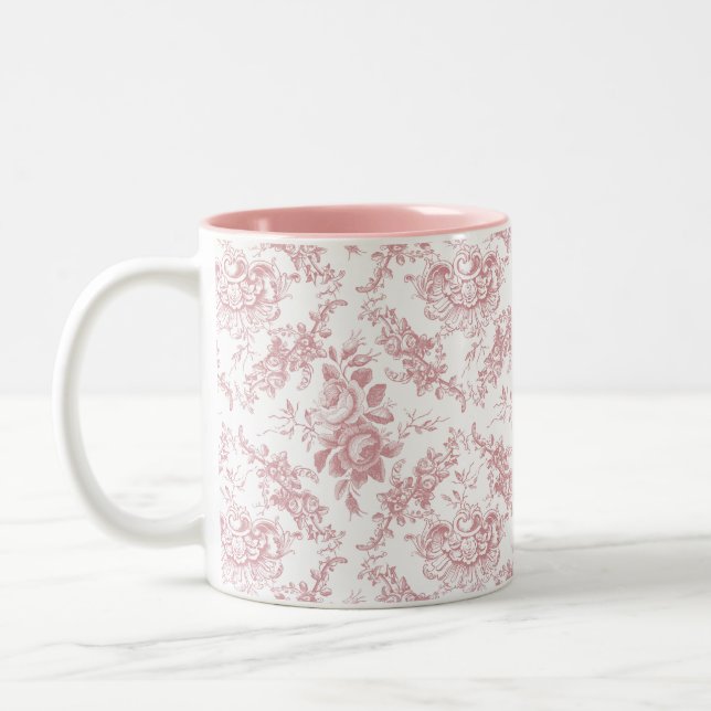 Tasse 2 Couleurs Élégante toile florale blanche et rose gravée (Gauche)