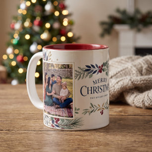 Tasse 2 Couleurs Élégante verdure hivernale Joyeux Noël