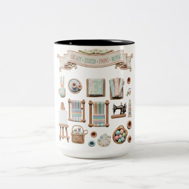Tasse 2 Couleurs Éléments d'arts, d'artisanat et de couture mignons (Centre)